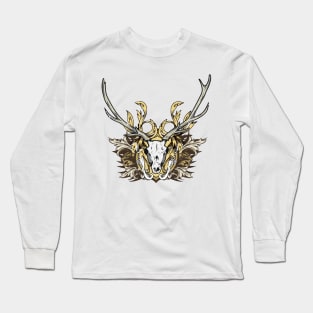 Deer Skull with Engraved Floral Long Sleeve T-Shirt